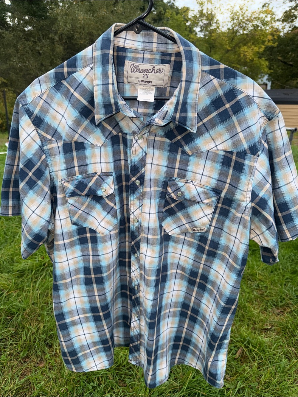 Vintage Wrangler Wrancher Shirt Western Cowboy Pearl Snap Sz 2X Americana Rodeo